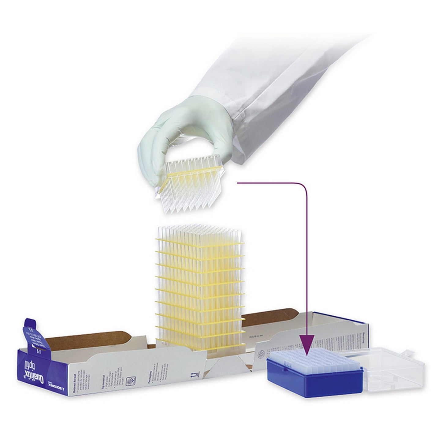 Qualitix® Tipfill Rack Filling Syst., Universal 200 µL, Bevel Point, Grad., Autoclavable., 10 x 96/Rack