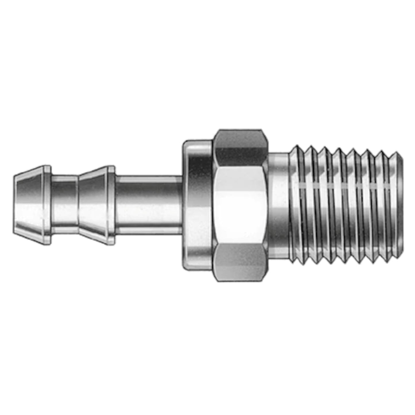 Multi-Purpose Push-On Hose End Connection, 1/4" Stainless Steel Male NPT, 1/4" Hose Size