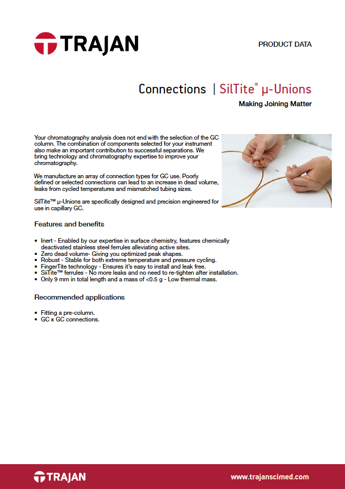 SilTite® µ-Unions Product Data Sheet