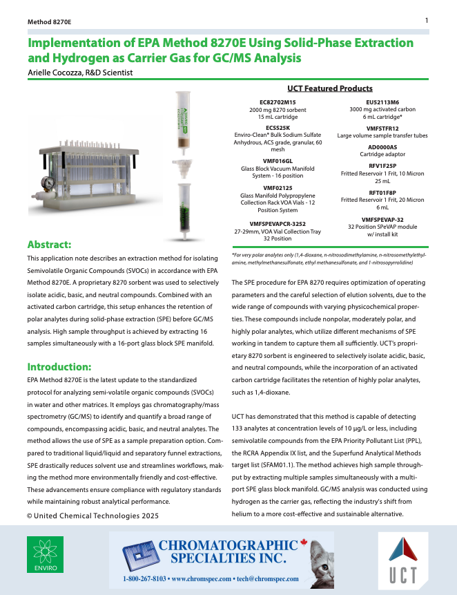 Implementation of EPA Method 8270E Using Solid-Phase Extractionand Hydrogen as Carrier Gas for GC/MS Analysis