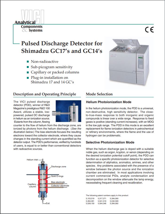 Pulsed Discharge Detector for Shimadzu GC17'S and GC14'S