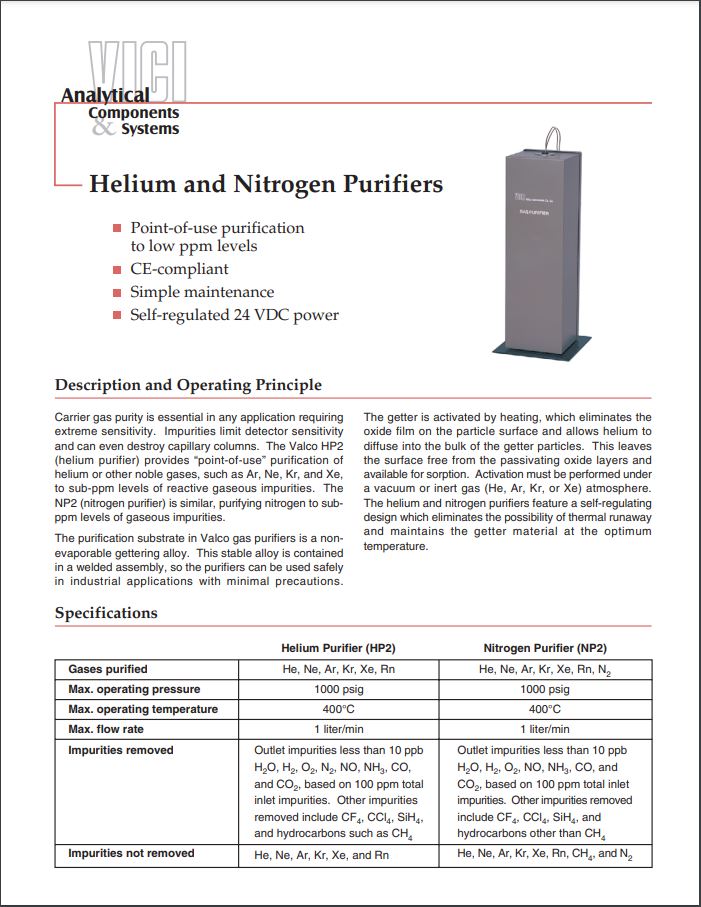 Helium and Nitrogen Purifiers