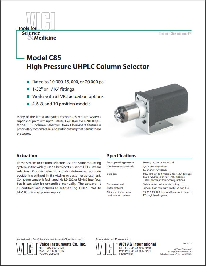 Model C75 High Pressure UHPLC Column Selector