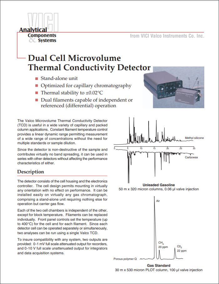 Dual Cell Microvolume Thermal Conductivity Detector