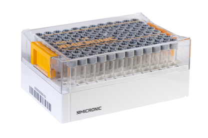 1.40 mL 2D Data-Matrix Coded X-Clear Screw Cap Tubes with External Thread V-bottom in Micronic 96-4-DM Rack with High Cover (Barcoded A1-H1 side), 2 x 10 Racks
