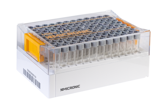 1.40 mL 2D Data-Matrix Coded X-Clear Screw Cap Tubes with External Thread V-bottom in Micronic 96-4-DM Rack with High Cover (Barcoded A1-H1 side), 2 x 10 Racks