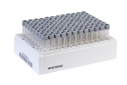 1.40 mL 2D Data-Matrix coded X-Clear Screw Cap Tubes with External Thread V-bottom in Micronic 96-4 Rack with High Cover (Barcoded A1-H1 side), 2 x 10 Racks