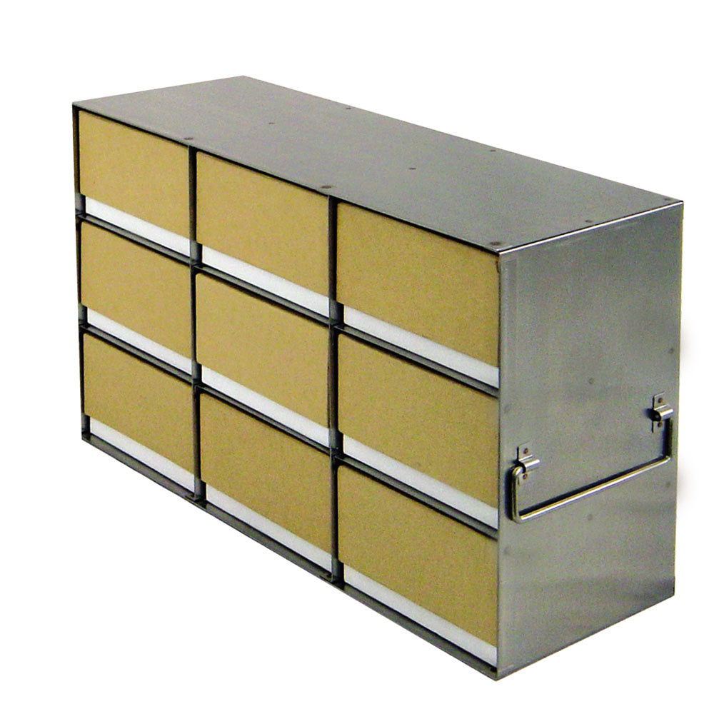 Image of US26033300 - 9-Place (3 Long x 3 High) Upright Freezer Rack For 3 In H Boxes, 16 5/8 In L x 5 1/2 In W x 9 5/8 In H, Stainless Steel