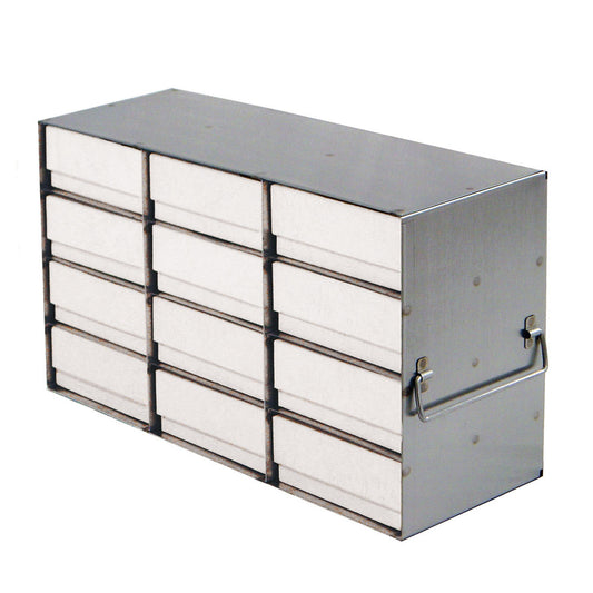 12-Place (3 Long x 4 High) Upright Freezer Rack For 2 In H Boxes, 16 5/16 In L x 5 1/2 In W x 8 7/8 In H, Stainless Steel