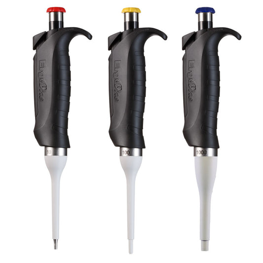 Set of 3 ErgoOne® Single Channel Pipettes. 10, 100, and 1000 µL