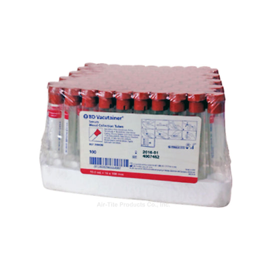 BD Vacutainer® Serum Tubes, 10 mL, 16 x 100 mm, Glass, Red Top, No Additive, Silicone Coated, Special Order, Non-Returnable, Non-Refundable