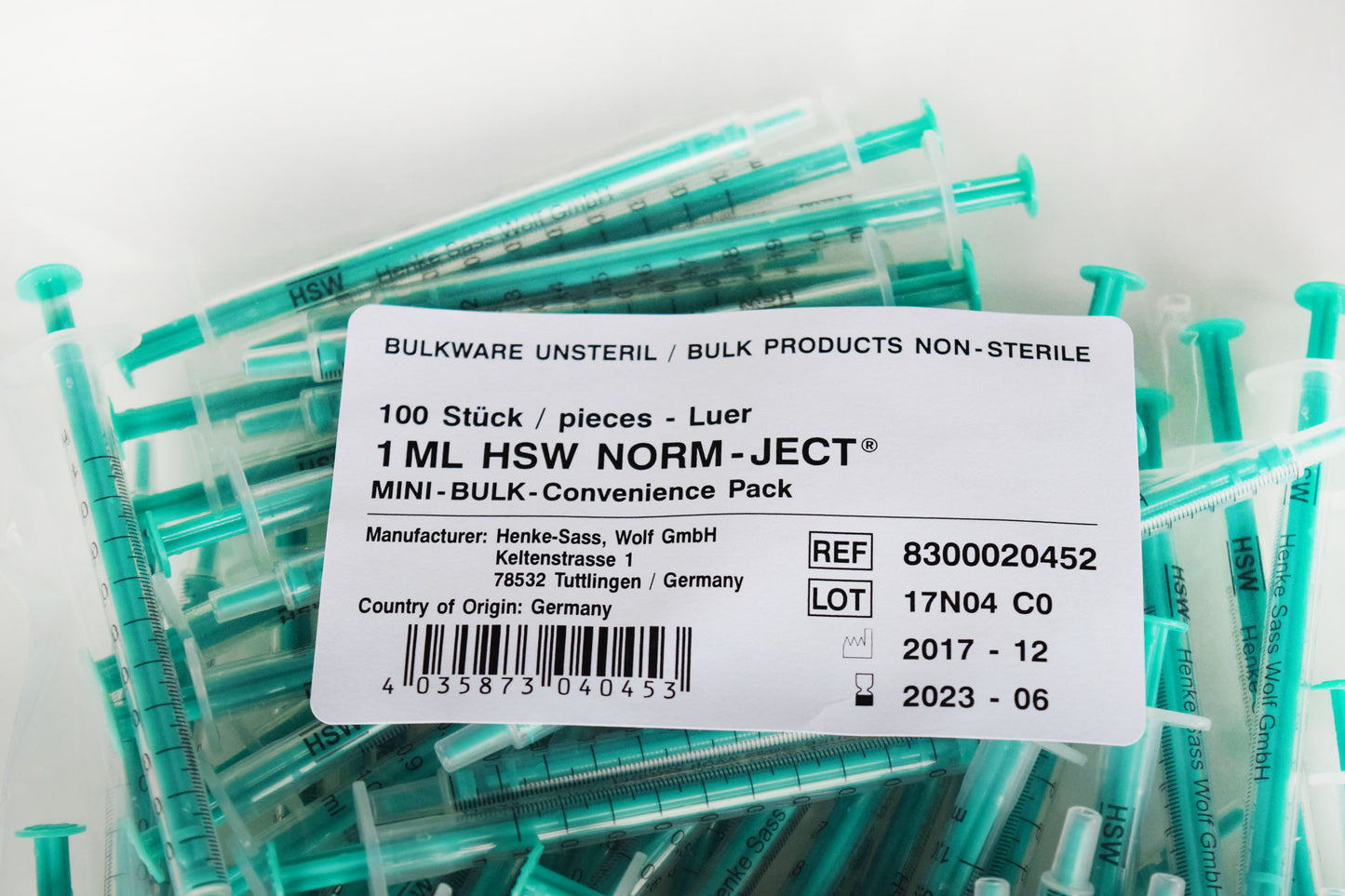 HSW 2-Piece Syringes, 5 mL Graduated to 6 mL Centric, Luer Slip, Non-Sterile, Bulk