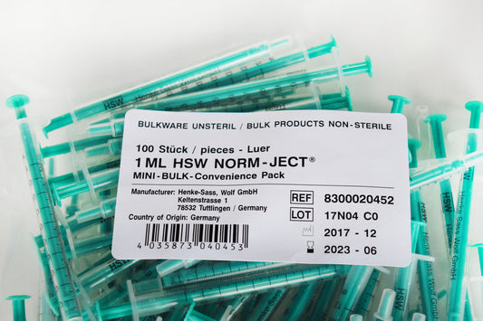 HSW 2-Piece Syringes, 5 mL Graduated to 6 mL Centric, Luer Slip, Non-Sterile, Bulk