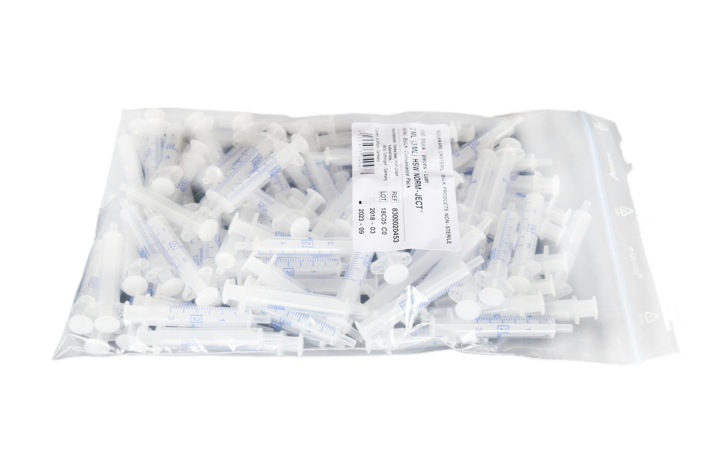 HSW 2-Piece Syringes, 5 mL Graduated to 6 mL, Luer Lock, Non-Sterile, Bulk