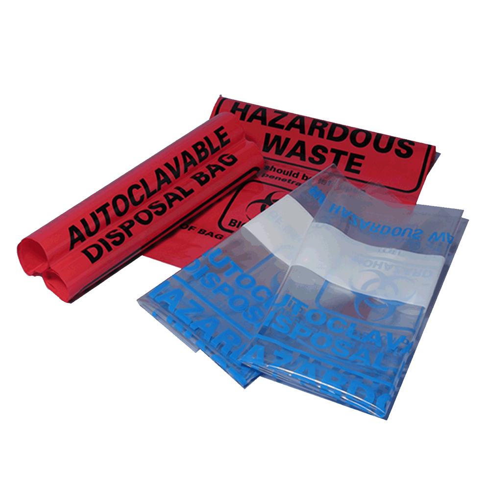 Autoclave bags, 24x32" (61 x 81.3cm), red, biohazard, printed, marking area, 200/pk
