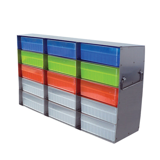 15-Place (3 Long x 5 High) Upright Freezer Rack For 100-Place Hinged Boxes, 18 3/4 In L x 5 7/8 In W x 11 9/16 In H, Stainless Steel