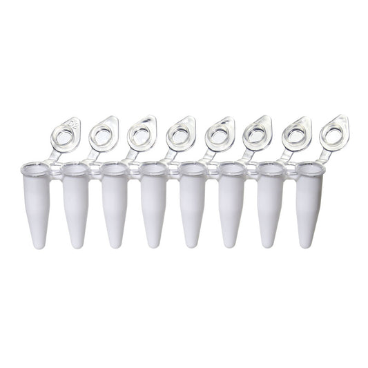 0.1 mL Tempassure PCR Low Profile Flex-Free 8-Tube Strips with Individually Attached, Optically Clear Flat Caps. 120 Strips of Tubes with Caps Per Pack.