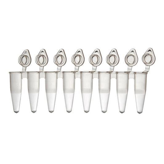 0.2 mL Tempassure PCR 8-Tube Flex-Free Strips with Individually Attached, Optically Clear Flat Caps, Natural.  120 Strips of Tubes with Caps Per Pack.