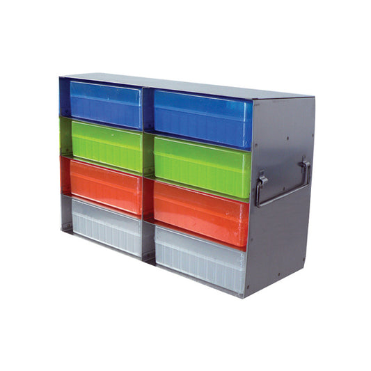 8-Place (2 Long x 4 High) Upright Freezer Rack For 100-Place Hinged Boxes, 12 1/2 In L x 5 7/8 In W x 9 1/4 In H, Stainless Steel