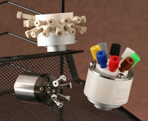 Valve, Cheminert, 6 Port, Low Pressure Injectors/Valves, Universal Actuator RS-232, 1/4-28 x 0.75mm (0.030"), 75C/250PSI, PPS/E2