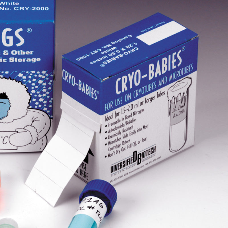 Image of US91882000 - Cryo-Babies, Large, White Labels For 1.5 mL and 2.0 mL Tubes, 1.28 Inch L x 0.5 Inch W, 1000/Roll. For -196C To +150C.
