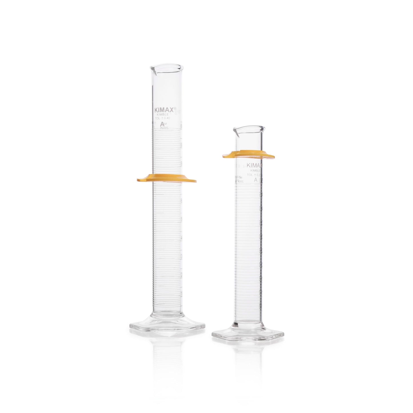 KIMBLE® KIMAX® Graduated Cylinder, Class A, Serialized and Certified, TD, with White Scale and Bumper, 1000 mL, 2/pk
