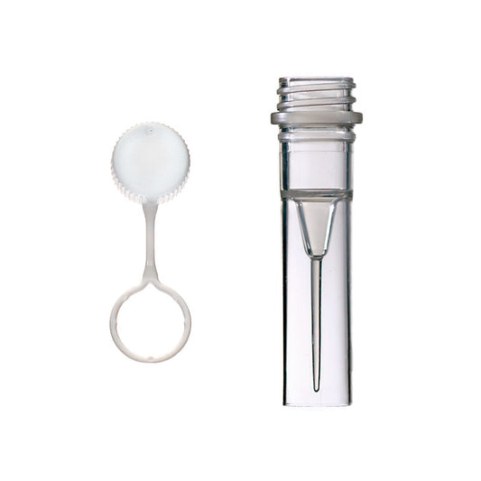 0.5 ml Self-Standing Saf-T-Seal Screw Cap Tube, Conical Interior, Natural PP, Sterile, with White Tethered Cap