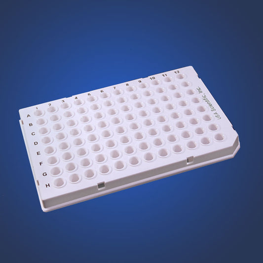TempPlate® Semi-Skirted Polypropylene 0.1 mL 96-Well PCR Plate, Low Profile, Straight Sides, White.  Two/Sleeve, 10/Box.
