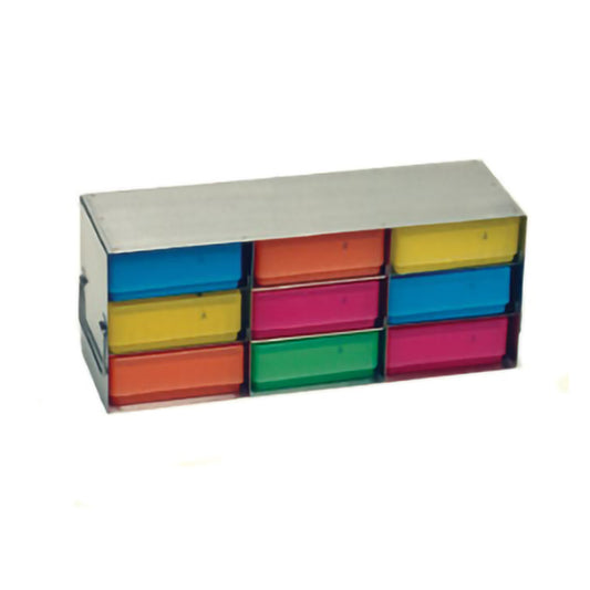 9-Place (3 Long x 3 High) Upright Freezer Rack For 2 In H Boxes, 16 5/16 In L x 5 1/2 In W x 6 5/8 In H, Stainless Steel