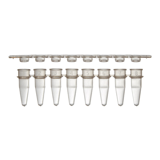 0.2 mL Tempassure PCR 8-Tube Strips with Separate Optically Clear 8-Cap (Flat Top) Strips, Natural.  125 Strips Each of Tubes and Caps Per Pack.