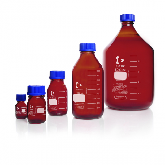 DURAN® Original GL 45 Laboratory Bottle, Amber, with Screw Cap and Pouring Ring, PP,  Blue, 2000 mL, 10/pk