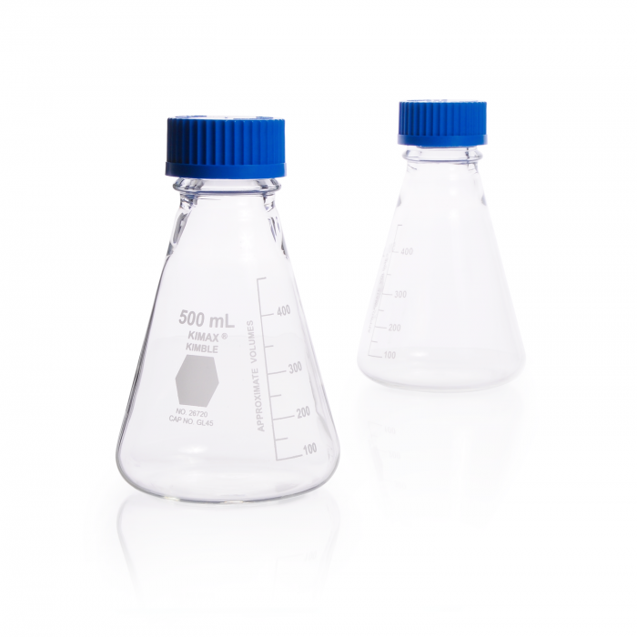 Erlenmeyer Flask, 250 mL, Wide Mouth, GL45, 81 x 125 mm, 25mL Graduation Intervals, Borosilicate Glass, Uncoated