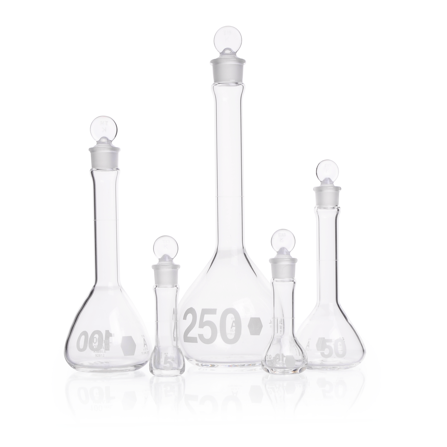 KIMBLE® KIMAX® Volumetric Flask, 5 mL, Wide Mouth, Heavy Duty, Class A, with 13 mm Glass Stopper, 6/pk