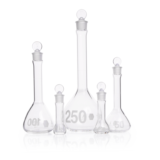KIMBLE® KIMAX® Volumetric Flask, 5 mL, Wide Mouth, Heavy Duty, Class A, with 13 mm Glass Stopper, 6/pk