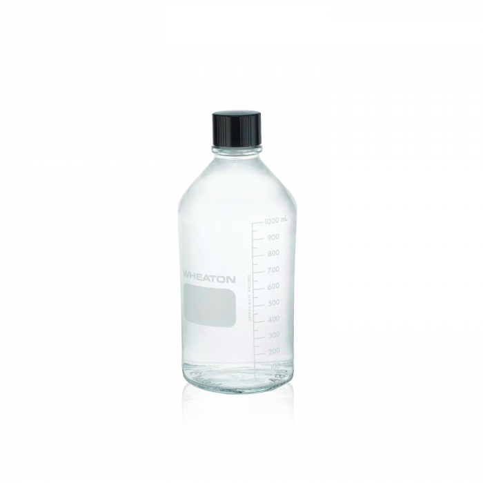 WHEATON® Media / Lab Bottle, Without Cap, 1000 mL, 103 x 231 mm, Graduated, 38-430 Thread, Clear Glass Type I