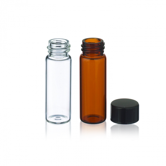 WHEATON® E-C Sample Vials, 4 mL, 15 x 48 mm, Amber Glass, 13-425 Black Phenolic Cap with PTFE / 14B Rubber Liner, 200/pk