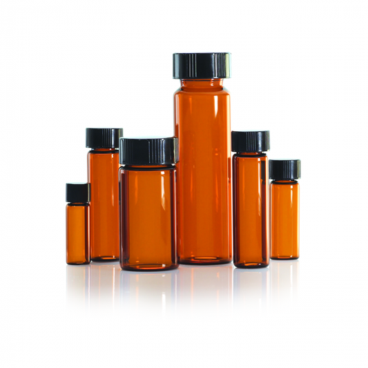 Image of NW224604 - WHEATON® LAB FILE® Sample Vials, 20mL Standard Vials With Caps Attached, Amber, PTFE / 14B Rubber Septa