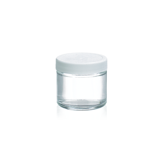 WHEATON® Clear Straight Sided Jar, 30 mL, 43-400 White Polypropylene Cap, Poly-Vinyl Liner, 48/pk