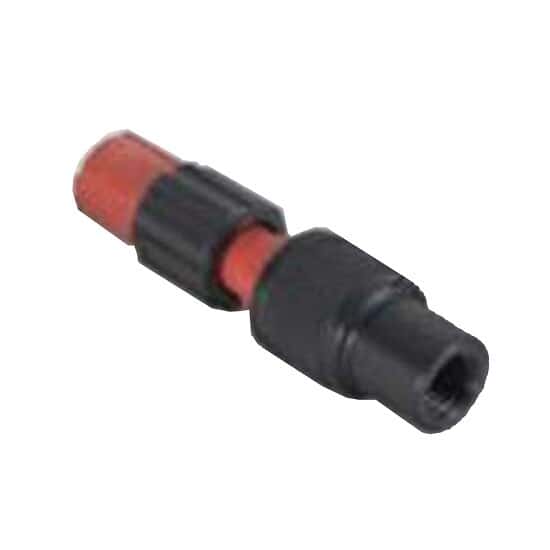 Image of C55UP655 - Threaded Luer Adapter, Red/Black PEEK, 0.040  Bore, Male Luer Lock x Female 1/4-28 Flat Bottom, 