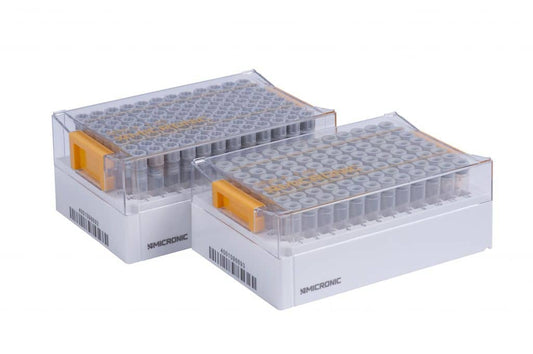 1.40ml 2D Data-Matrix coded Screw Cap tubes with Internal Thread U-bottom precapped with Grey Low Profile Screw Cap in Micronic 96-4 Rack with low cover (Barcoded A1-H1 side), 4 x 10 Racks