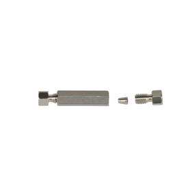Coupling for 2 capillaries 1/16''-1/8'', stainless steel, 1 mm bore,  thread: M8x1, 10-32 UNF