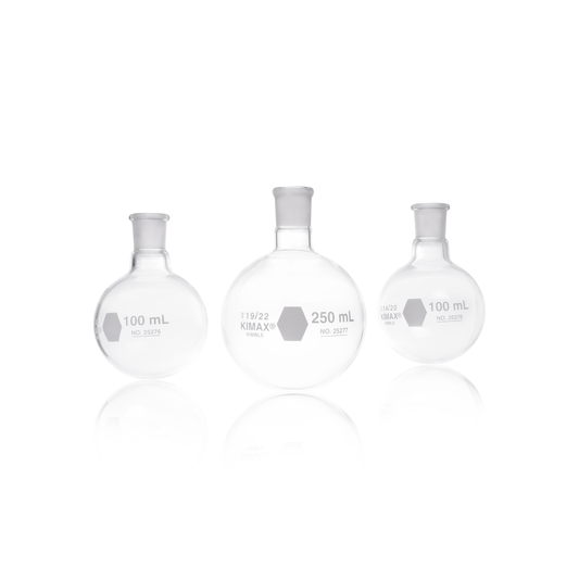 KIMBLE® KONTES® Round Bottom Short Neck Boiling Flask, 24/40, 100 mL, Clear Glass, 12/pk