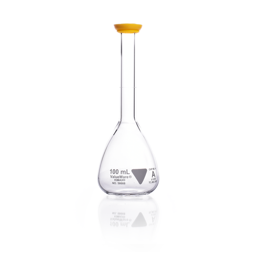 KIMBLE® ValueWare® Volumetric Flask, Class A, with Polyethylene Snap Cap, 50 mL, 12/pk