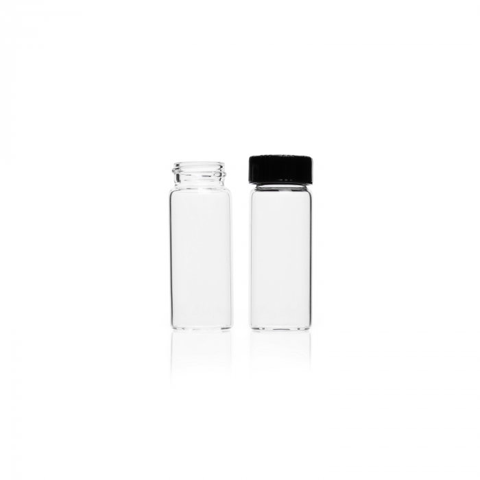 Sample Vial, 4 mL, 15 x 45 mm, Clear Borosilicate Glass, with Unattached 13-425 Closed Top Black Phenolic Screw Cap with Rubber Liner