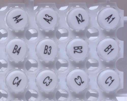 Sale Item - 1.40ml Alphanumeric coded Screw Cap tubes V-bottom in Micronic 96-4 Rack with low cover (Barcoded A1-H1 side), 4x10 racks, Special Sale Price shown, while quantities last