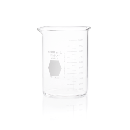 KIMBLE® KIMAX® Heavy Duty Beakers, 1000 mL, Graduated, with Marking Patch, Borosilicate Glass