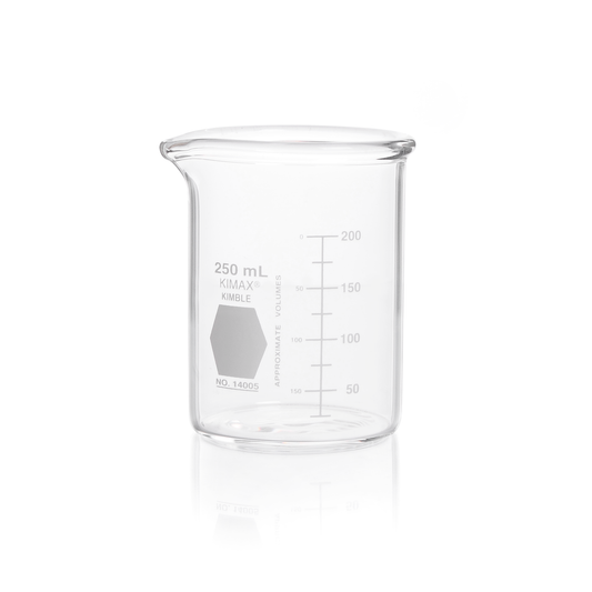 KIMBLE® KIMAX® Heavy Duty Beakers, 250 mL, Graduated, with Marking Patch, Borosilicate Glass