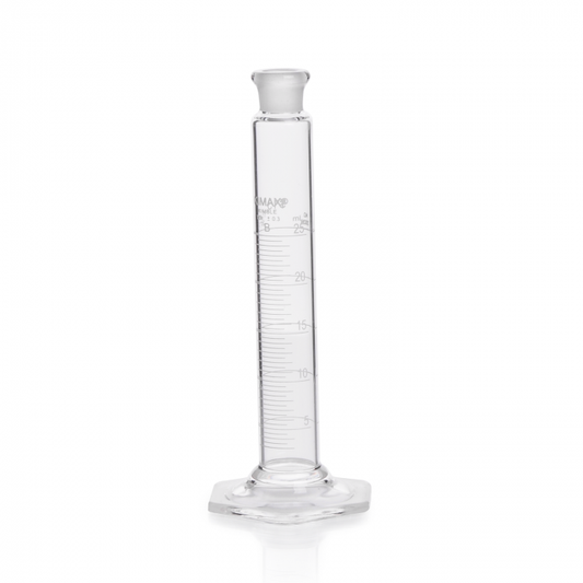 KIMBLE® KIMAX® Graduated Mixing Cylinder, Class B, with Pennyhead Glass Stopper and White Scale, 25 mL