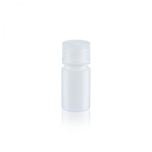 WHEATON® Leak Resistant Bottle, 15 mL, 25 x 56 mm, Narrow Mouth, Natural, LDPE, 20-410, with PP Screw Cap