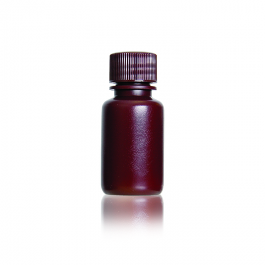 WHEATON® Leak Resistant Bottle, 30 mL, 32 x 69 mm, Amber, HDPE, 20-410 Polypropylene Screw Cap, 72/pk